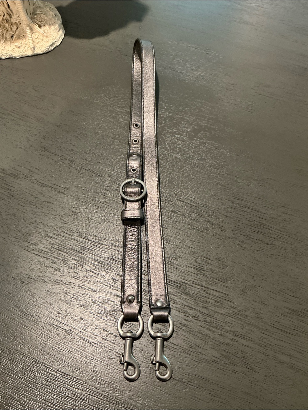 Adjustable Metallic Gray Leather Strap with Silver Hardware